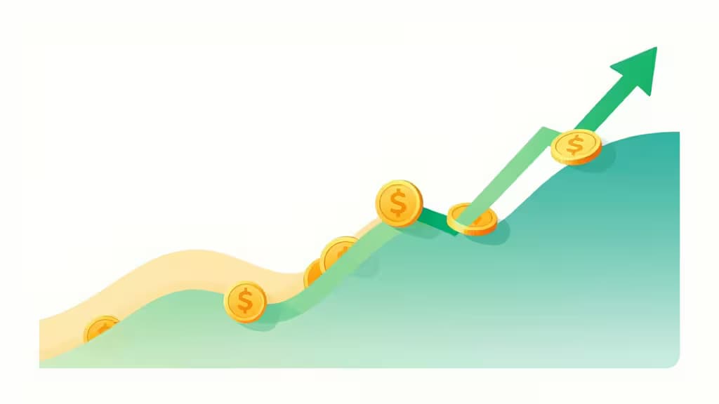 Abstract editorial illustration of seasonal business cash flow with rising and falling wave patterns in warm and cool color tones