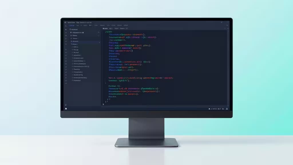 Abstract ontwikkelaarswerkblad met code op een donker beeldscherm waarop API-documentatie en OpenAPI YAML-specificaties zichtbaar zijn, in een minimalistische tech-esthetiek met blauwe en turquoise belichting.
