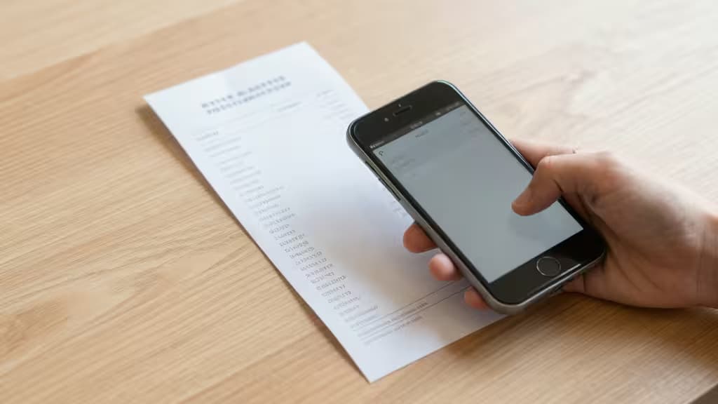 Smartfon skanujący paragon na drewnianym biurku — aplikacje do śledzenia wydatków dla jednoosobowych działalności