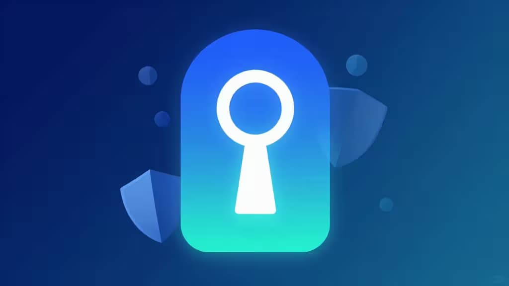 Glowing blue keyhole icon floats against dark background, symbolizing secure digital access for startups.