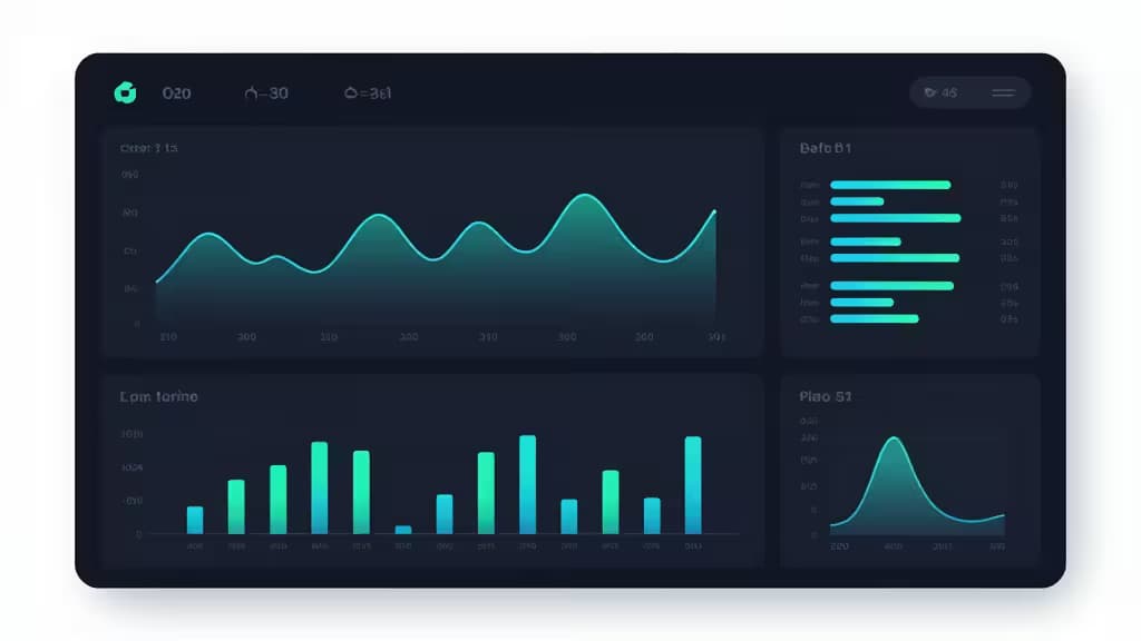 Dark-mode Dashboard mit tealfarbenen Charts, die Go-App-Metriken für kosteneffiziente Observability visualisieren.