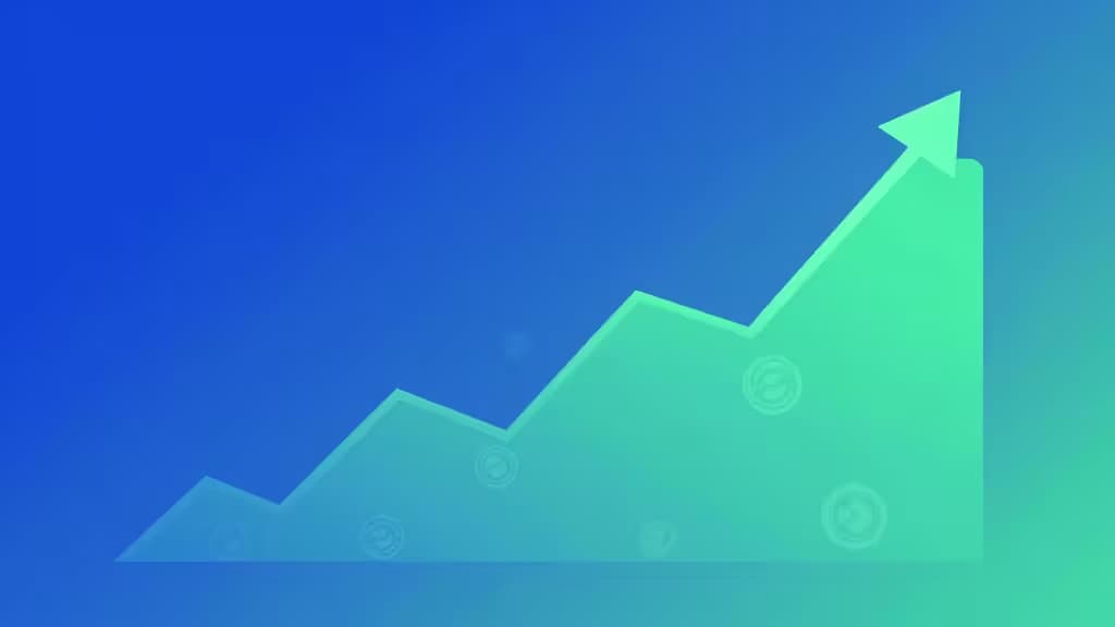 Illustration abstraite représentant la croissance d'un portefeuille d'investissement automatisé avec des lignes de tendance ascendantes sur un dégradé bleu-vert.