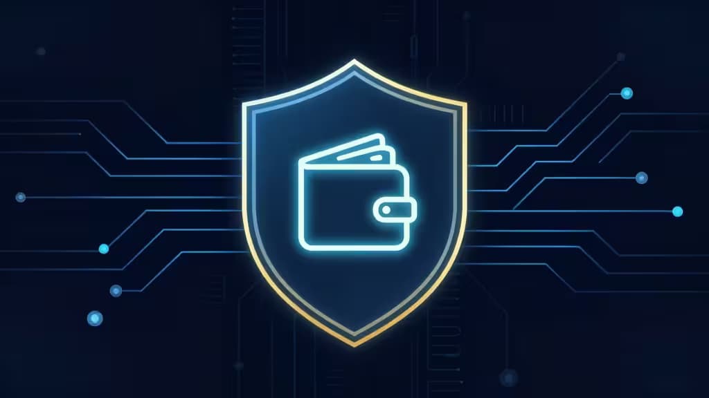 Glowing shield protects a crypto wallet icon against circuit-board background, symbolizing secure self-hosted VPN privacy for Web3 users.