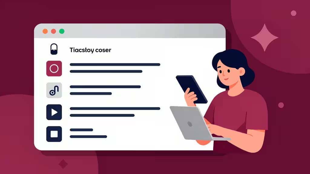 Kobieta korzystająca z laptopa i telefonu obok interfejsu menedżera haseł z ikonami bezpieczeństwa AI
