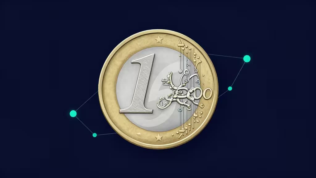 A one euro coin with circuit patterns symbolizes crypto trading regulations and digital finance for German residents.
