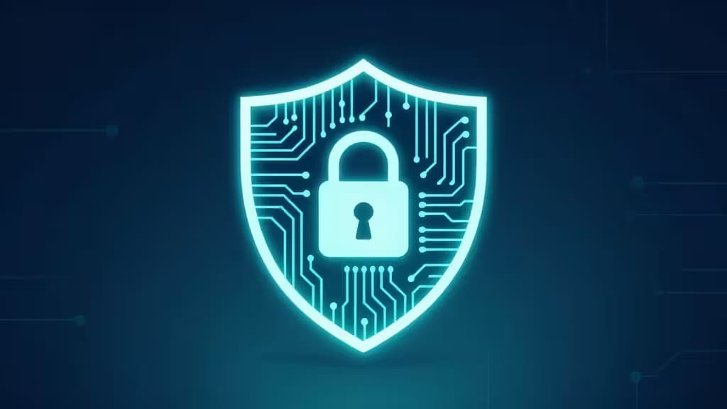 Glowing cyan shield with circuit patterns and padlock symbolizes secure, affordable VPN protection.