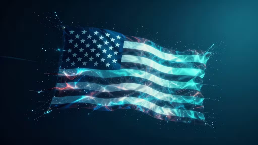 Digital US flag with glowing particles, symbolizing global access to HBO Max via VPN.