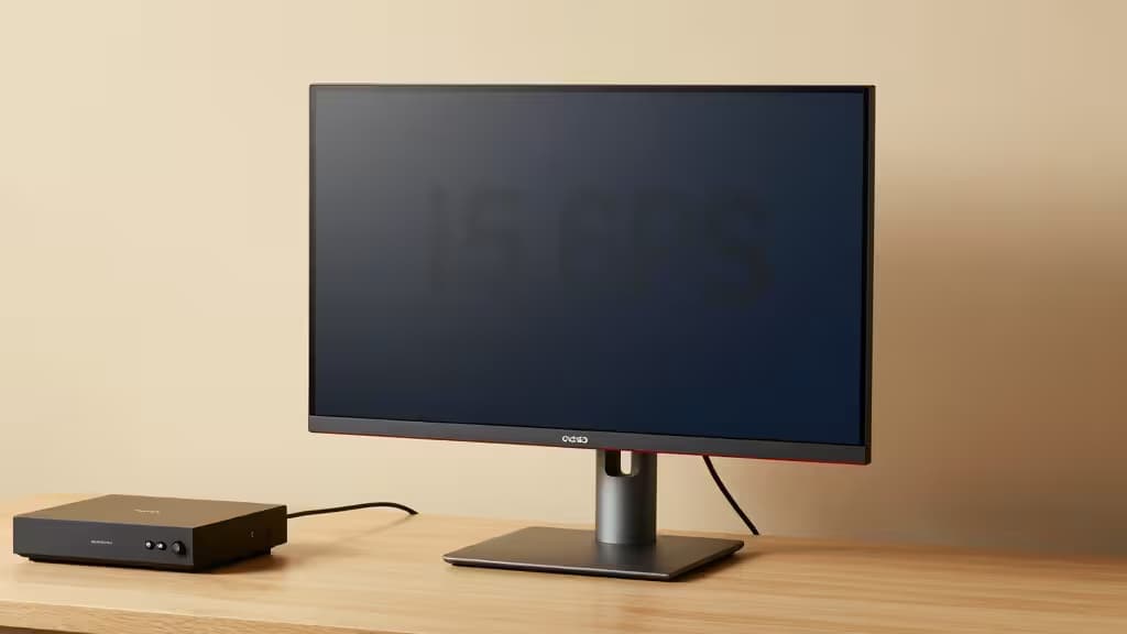 A sleek 15.6-inch IPS monitor with a smart cover stand sits on a wooden desk, connected to a Nintendo Switch game console.