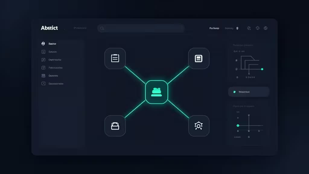 Dark UI dashboard displays glowing cyan service nodes connected by lines, illustrating an internal developer portal architecture.