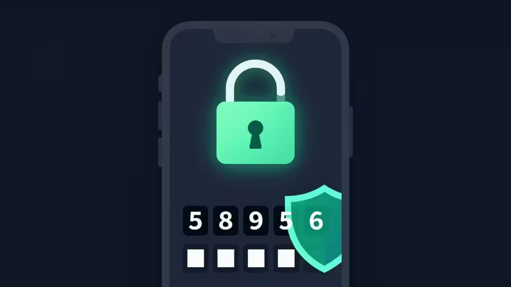 Glowing green padlock and shield icon float above a smartphone screen displaying the TOTP code 58956, symbolizing secure, offline 2FA authentication.