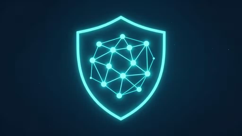 Glowing cyan shield with neural network nodes, symbolizing secure offline AI for Japanese users.