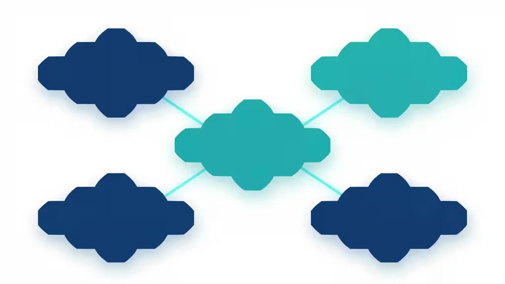 Five cloud icons connected by lines, symbolizing distributed Terraform state management for small teams.
