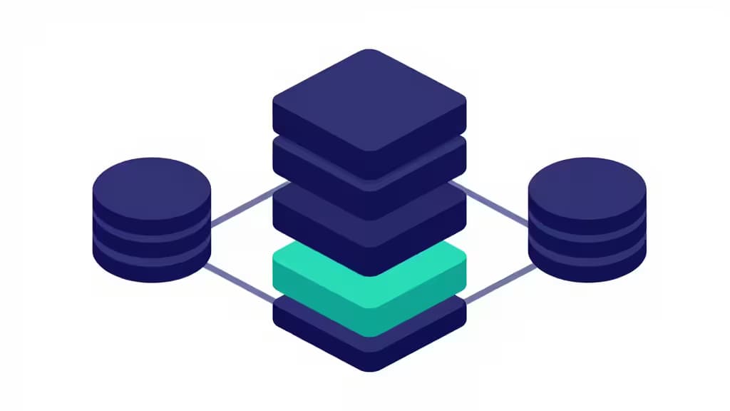 Isometric blue and teal server stacks connect via lines, symbolizing backend-as-a-service platforms like Railway and Aleph Cloud for indie developers.