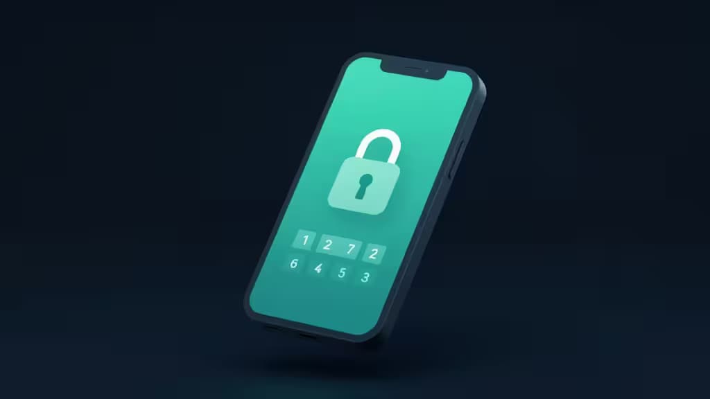 Smartphone displays teal 2FA app with padlock and numeric code, symbolizing secure offline authentication.
