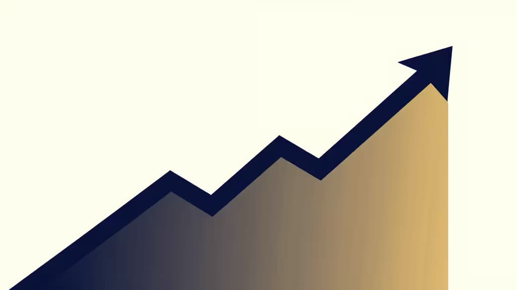 Une flèche ascendante audacieuse superposée à un graphique en dégradé, symbolisant la croissance dans la planification de retraite avec les robo-advisors.