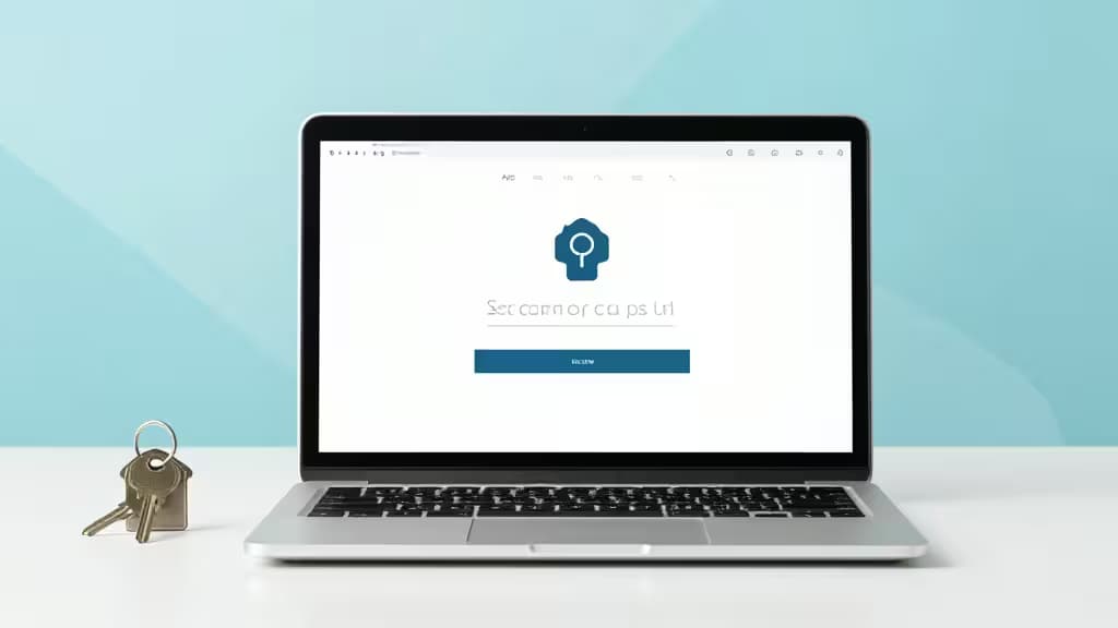 Laptop che mostra un'interfaccia di password manager affiancata a chiavi fisiche, a simboleggiare la sicurezza digitale e fisica per i team immobiliari.