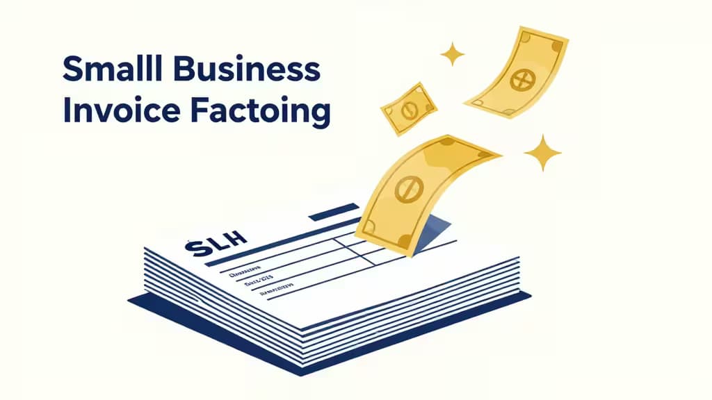 Abstract illustration of business invoices converting into flowing cash, with navy blue and gold accents