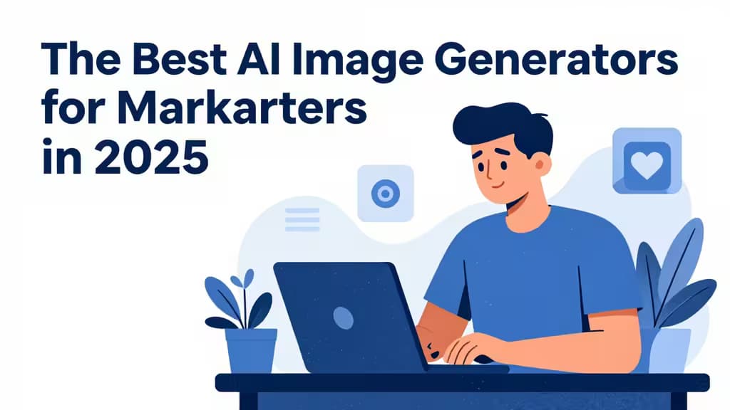 A modern creative workspace with a laptop displaying AI-generated imagery, representing the shift from stock photography to AI-powered visual content creation for marketers.