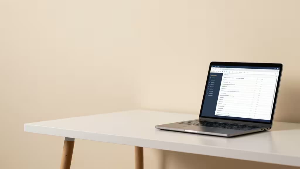 A laptop displaying an error tracking dashboard sits on a minimalist white desk.
