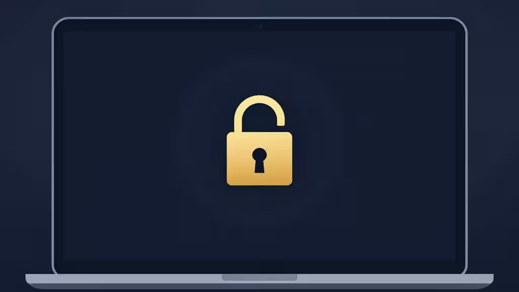 Un cadenas doré brillant sur un écran d'ordinateur portable sombre, symbolisant le stockage sécurisé de mots de passe hors ligne.