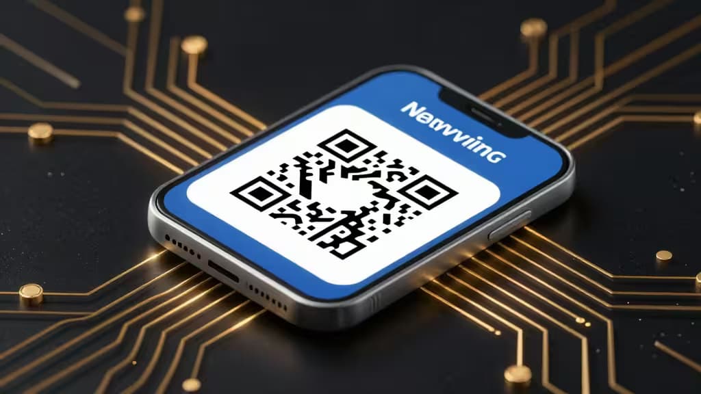 Abstract illustration of a crypto hardware wallet with QR code signing interface and glowing circuit patterns on a dark background