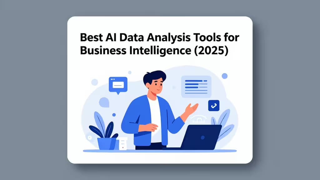 AI-powered data analysis dashboard on a laptop screen showing colorful charts, graphs, and predictive analytics visualizations in a modern office setting