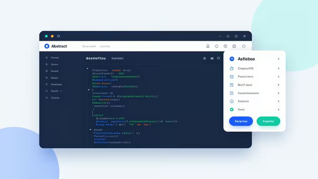 Editor di codice a tema scuro con evidenziazione della sintassi JavaScript e barra laterale mobile con pulsanti di azione.