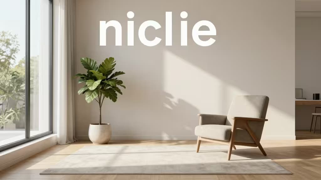 Zonnige minimalistische interieurontwerpstudio met houten stoel, plant en warm natuurlijk licht