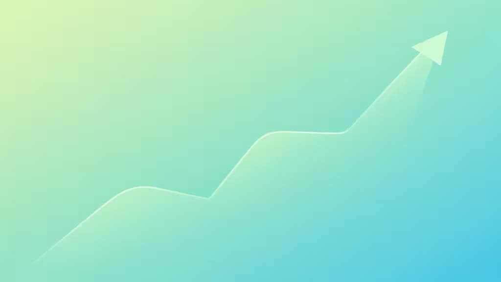 A white arrow ascends diagonally across a soft green-to-blue gradient background, symbolizing growth in automated investing platforms.