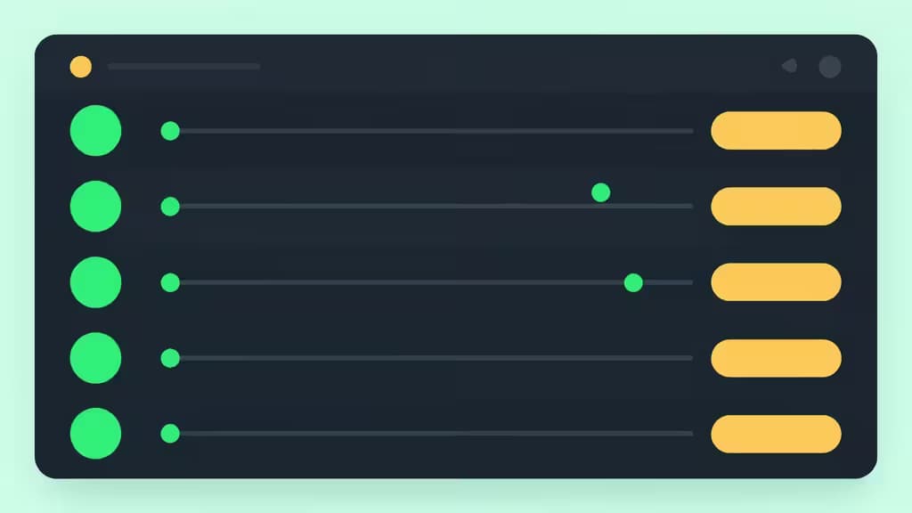 Dark dashboard displays green uptime indicators and yellow network nodes on a light mint background.