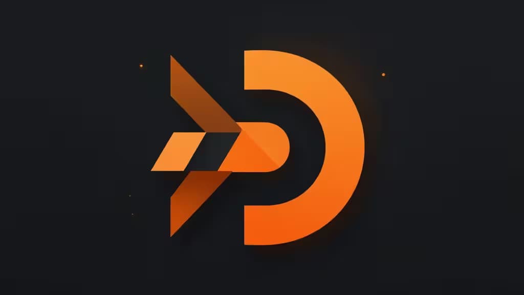 Formes géométriques orange formant un design abstrait inspiré du logo ADA sur fond noir, symbolisant la technologie blockchain de Cardano.
