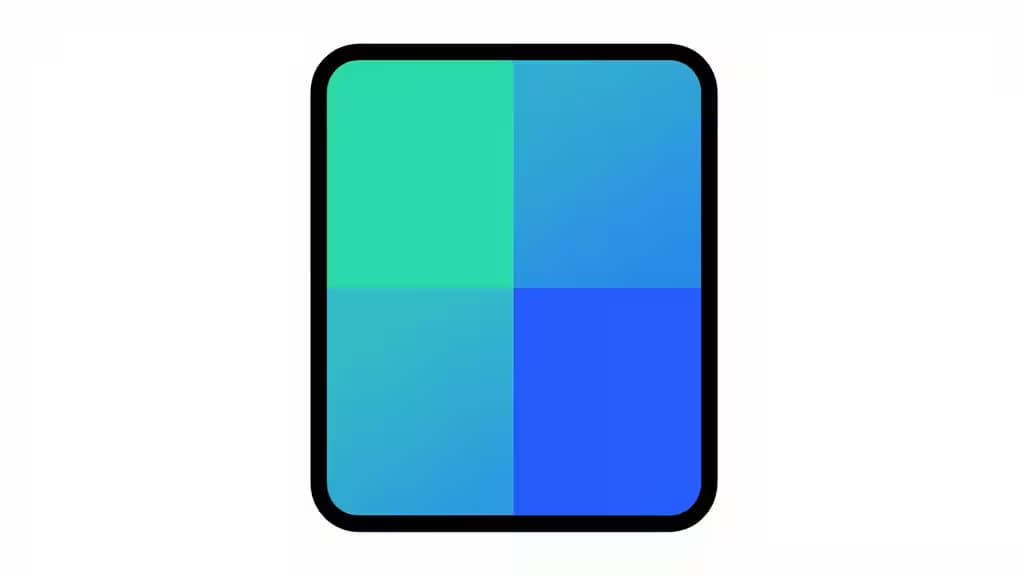 Un rettangolo con bordo nero mostra quattro quadranti colorati — teal, ciano, azzurro e blu reale — che simboleggiano i pagamenti a rate nelle app fintech.