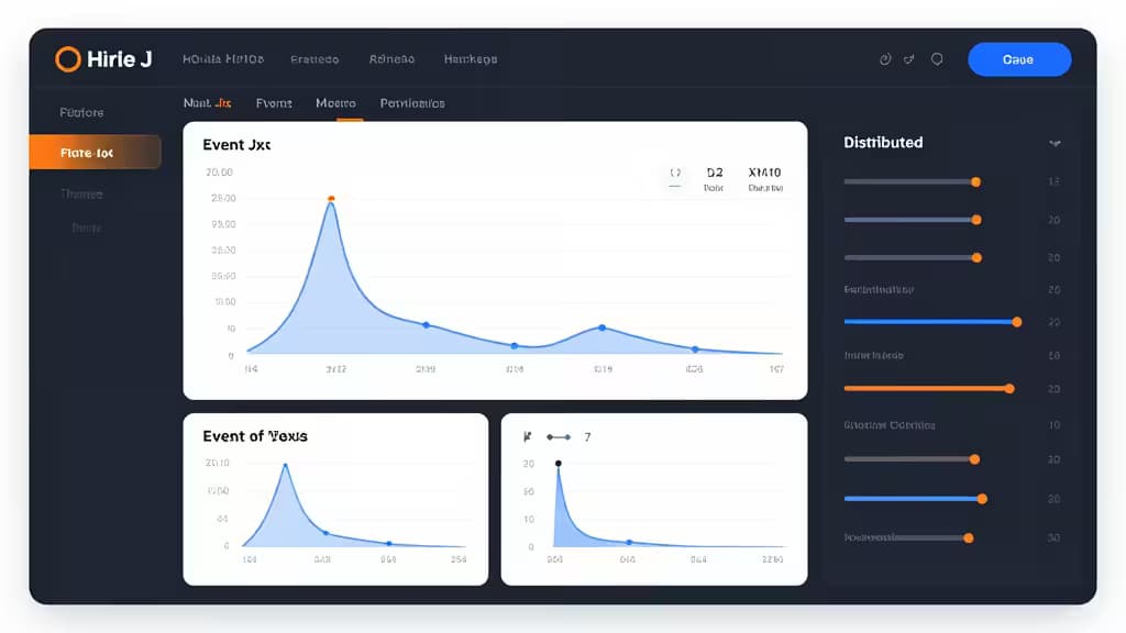 Dark dashboard displays Node.js performance graphs with sliders and metrics under $100/month.