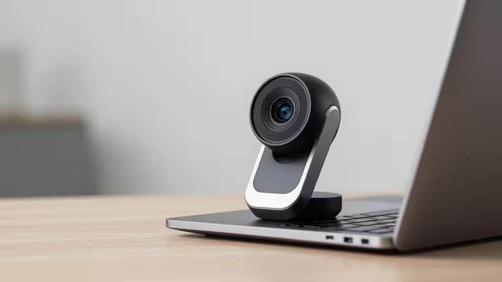 ノートPCの上に置かれたWebカメラのプロダクトショット — Zoom会議向け予算Webcamの紹介