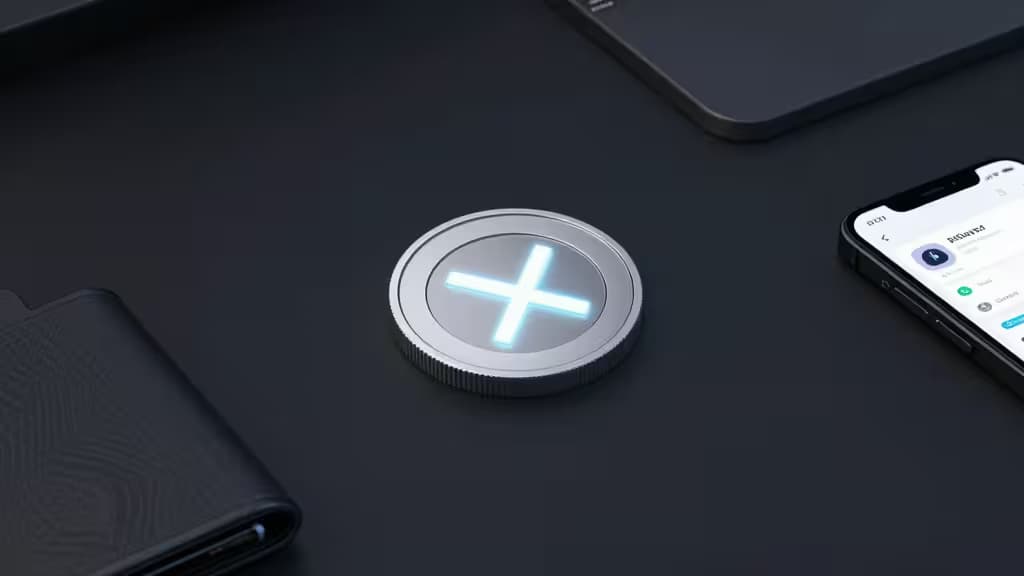 A glowing Monero coin rests on a dark surface beside a smartphone displaying a wallet app.