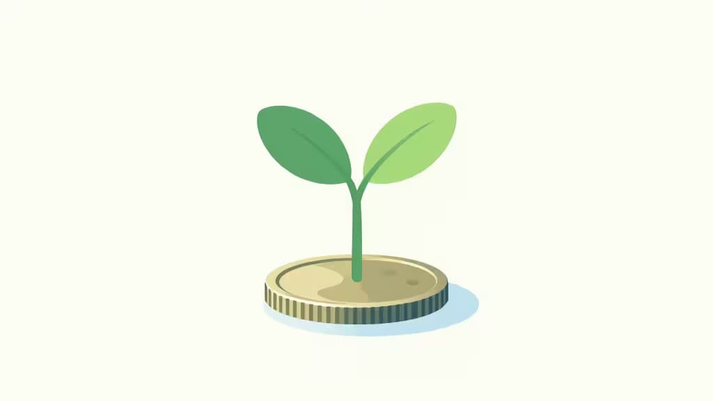 A green sprout grows from a gold coin, symbolizing small investments growing over time.