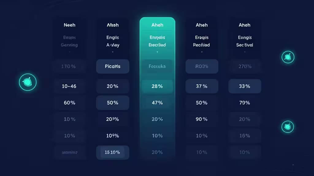 Glowing teal dashboard displays categorized financial percentages against dark blue background, symbolizing automated AI bookkeeping for small businesses.
