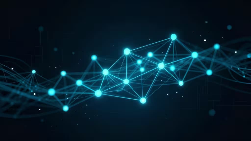 Glowing blue nodes connect across a dark digital network, symbolizing secure, decentralized crypto transactions.