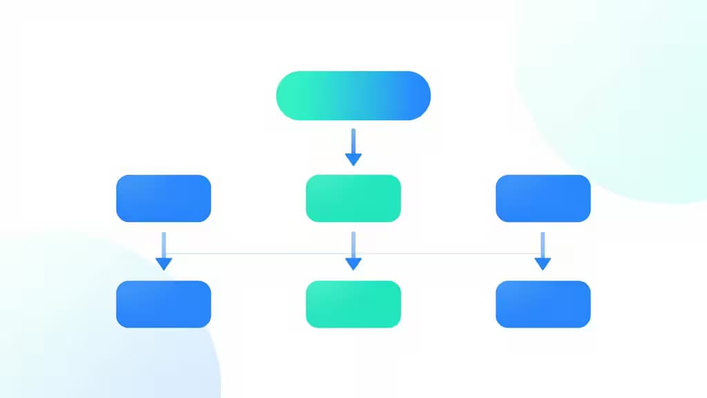 Un diagramme de flux dégradé avec des nœuds bleus et sarcelle illustrant les étapes structurées d'onboarding pour les équipes techniques.