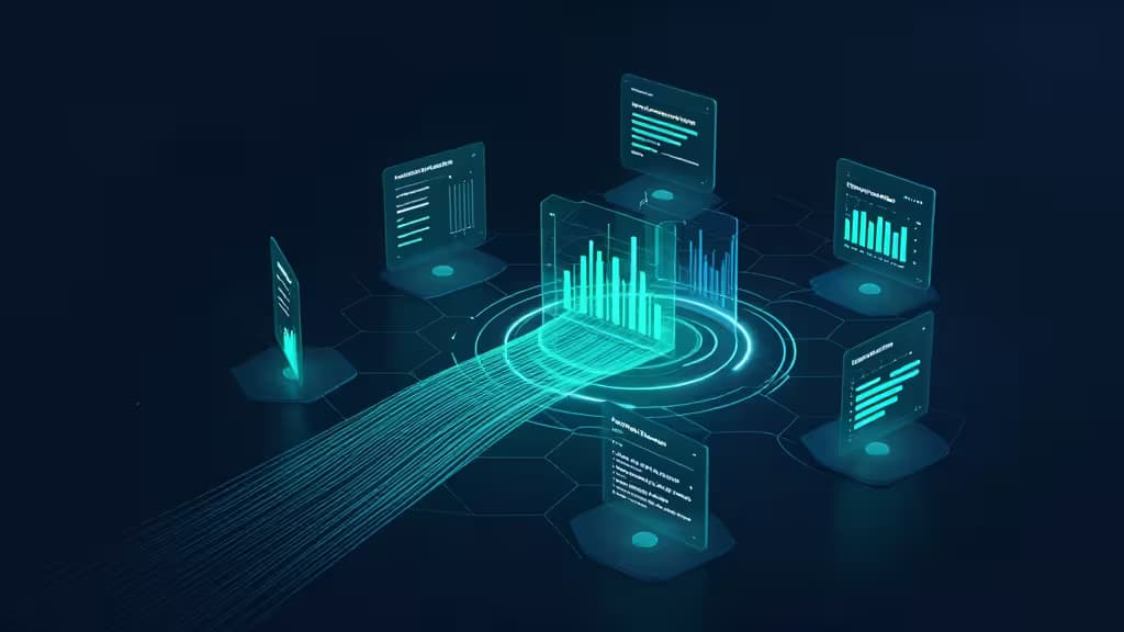 Glowing holographic dashboards display real-time Kubernetes metrics on a dark, futuristic interface.