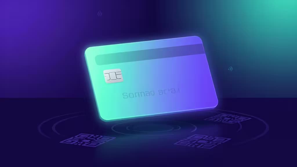 Świecąca gradientowa karta Solana unosi się nad kodami QR, symbolizując bezpieczny dostęp hardware wallet do tradingu memecoinami w 2026 roku.