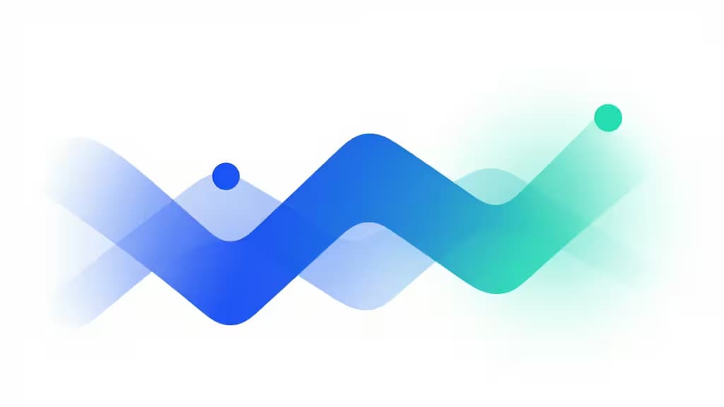 Graphique en dégradé bleu-turquoise avec deux points, symbolisant la croissance et le progrès financier pour les startups tech.