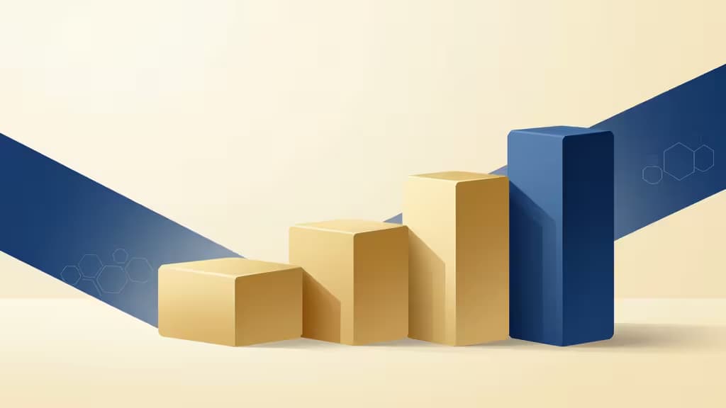 Golden and blue 3D blocks ascend diagonally, symbolizing growth in crypto IRA platforms.