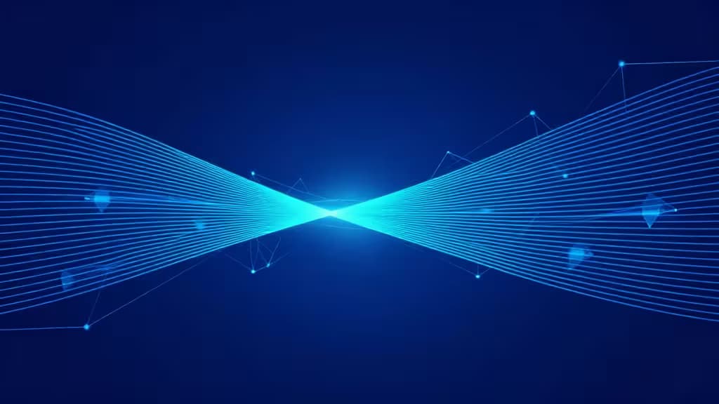 Blauwe digitale lijnen die samenkomen als symbool voor AI-gestuurde concurrentie-inzichten.