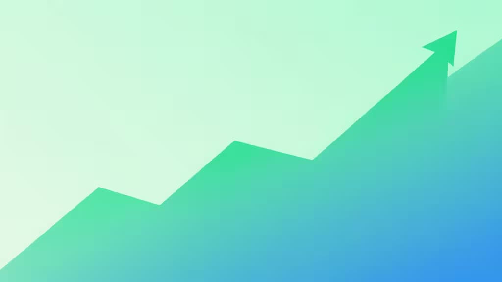 A green arrow ascends diagonally across a gradient blue-green background, symbolizing growth in fintech investing.
