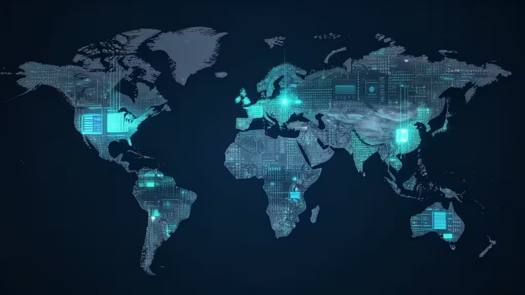 Digital world map with glowing circuit patterns highlights global edge computing infrastructure.