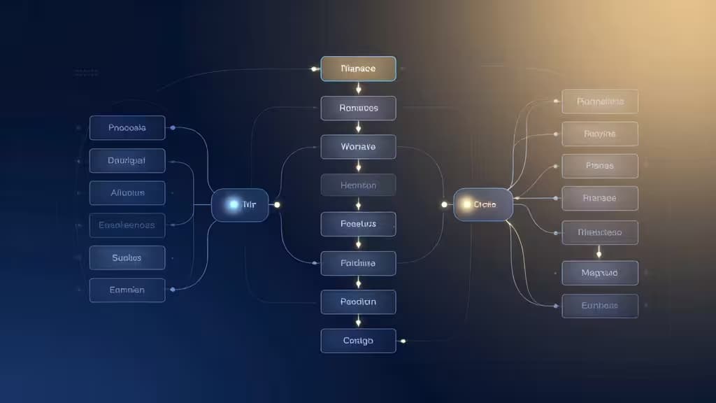 Glowing nodes and lines form a dark blue flowchart, illustrating automated no-code AI agent workflows for non-technical teams.