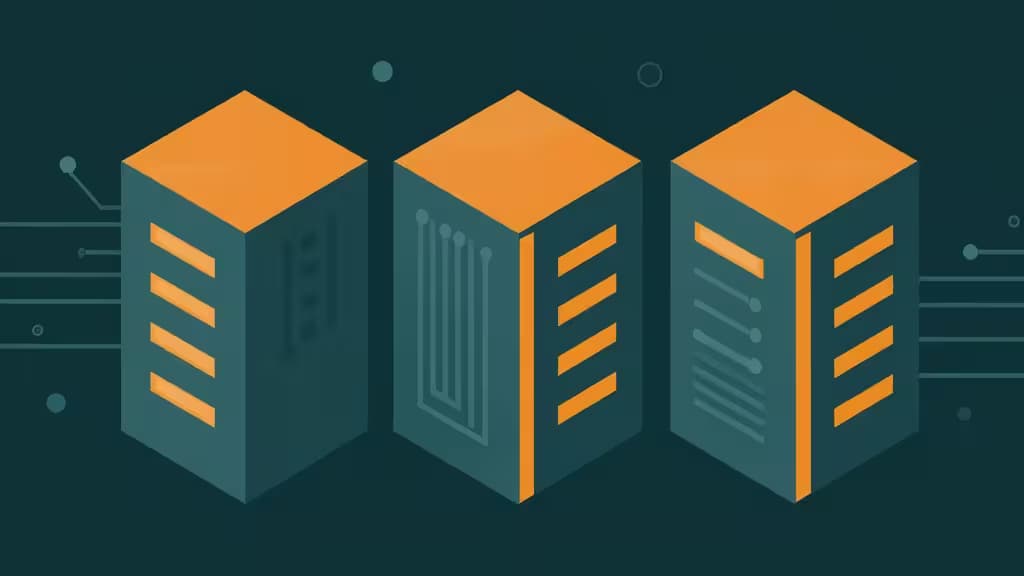 Three teal server racks with orange tops stand in a row against a dark background, symbolizing self-hosted infrastructure for developers.