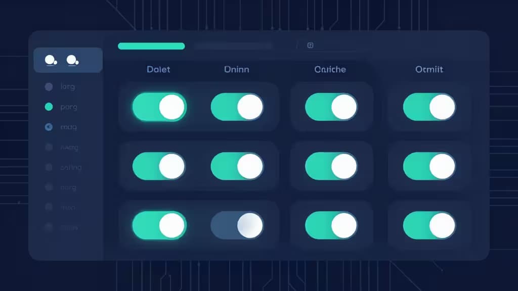 Glowing teal toggles on a dark dashboard interface, representing active feature flags for startup developers.