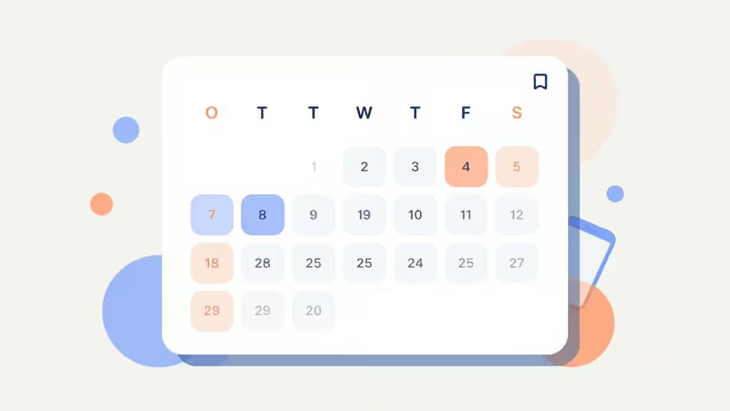 Abstracte illustratie van een slimme AI-agenda met geplande tijdblokken en afspraakslots in blauwe en oranje tinten